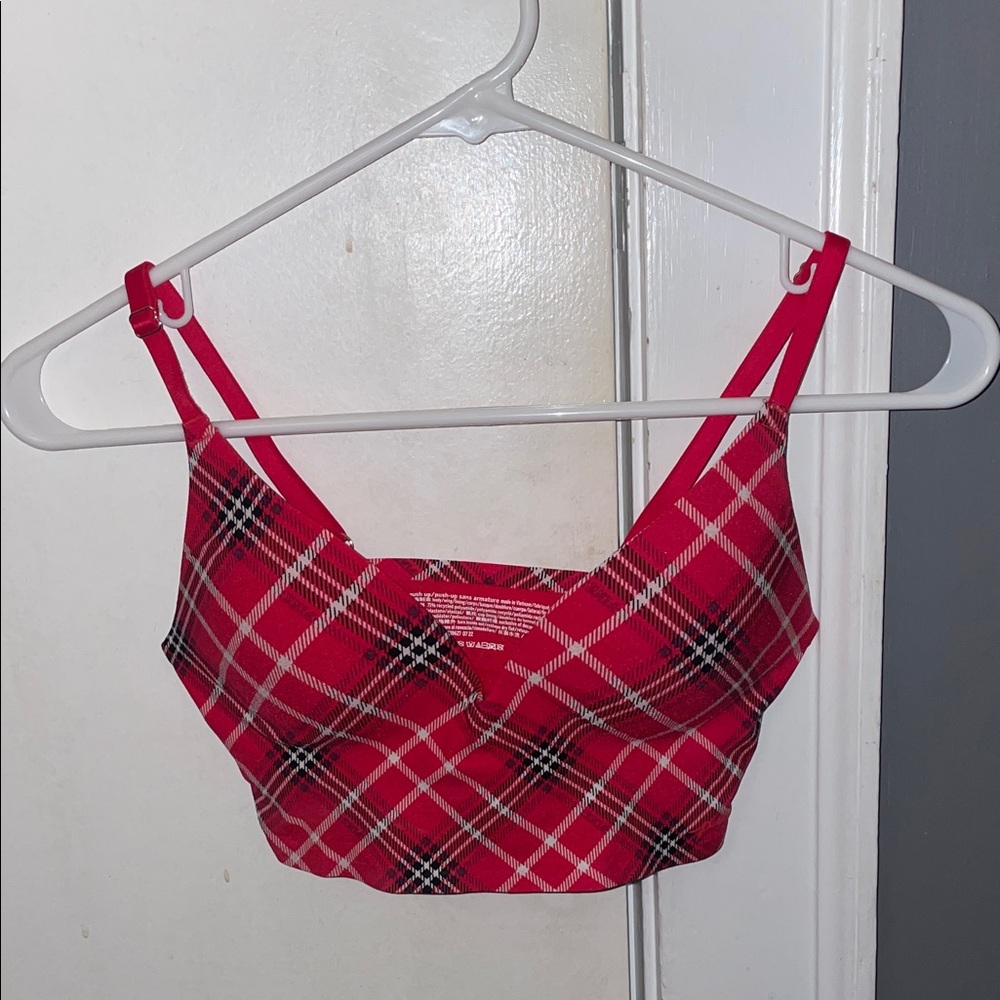 PINK/VS Red Plaid Bralette/Push-up